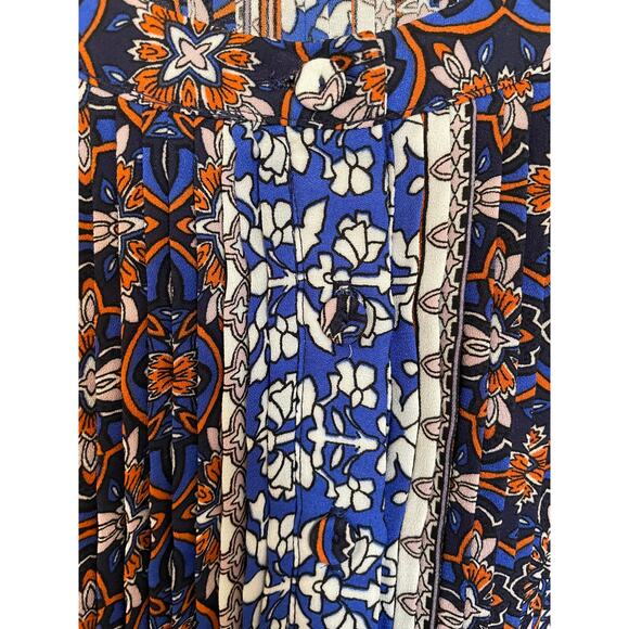Daniel Rainn Women Medium Blouse Pleated Buttons Blue Orange Boho StyleD14122PR1 - Picture 6 of 14